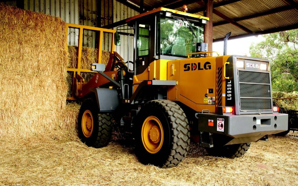 Used wheel loaders parked in a farm